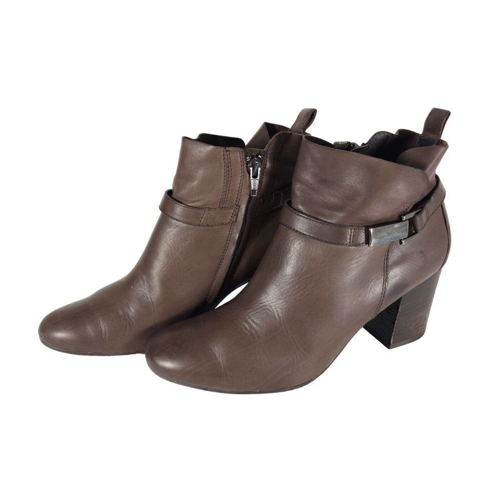 PAUL GREEN Women's Kathy US8-8,5 AU6 Brown Leather Stock Heel Ankle Booties